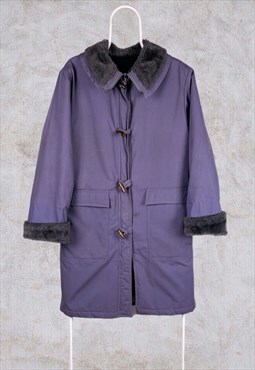 Vintage Faux Fur Coat Duffle Jacket Purple Women's UK 12