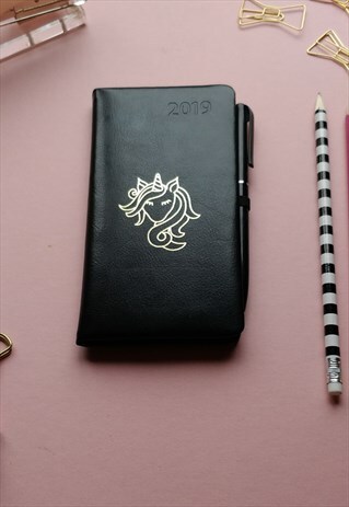 TALL A6 UNICORN BLACK AND GOLD 2019 DIARY