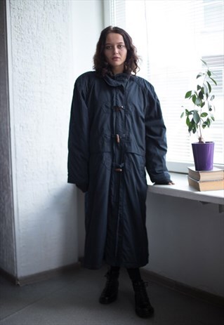 VINTAGE 80'S BLACK MAXI DOUBLE FASTENING PARKA COAT