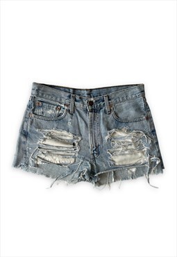 Vintage light blue Levis denim shorts ripped distressed look