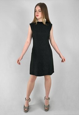 60's Black Lurex Vintage Sleeveless Sequin Shift Mini Dress