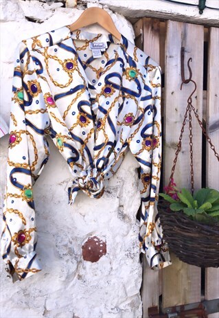 VINTAGE 80'S SATIN PATTERNED BLOUSE