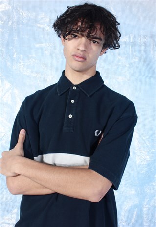VINTAGE FRED PERRY BLACK, WHITE AND GREY POLO SHIRT