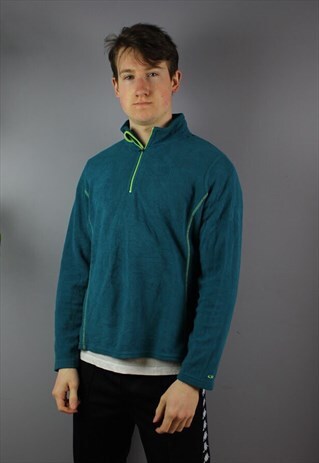 VINTAGE CHAMPION 1/4 ZIP FLEECE BLUE EMBROIDERED LOGO