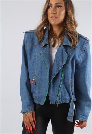 VINTAGE DENIM JACKET OVERSIZED BOXY SHORT UK 12 (8BG)