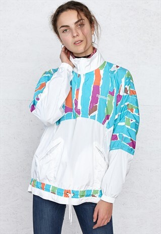 VINTAGE WHITE REEBOK PULLOVER 1/4 ZIP JACKET