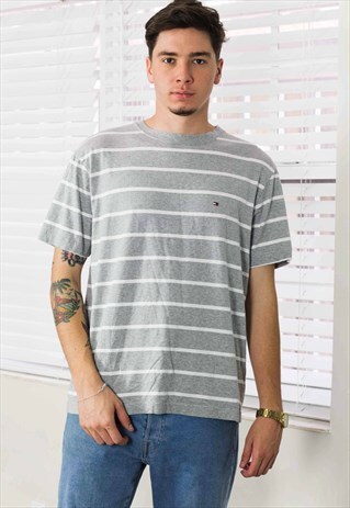 VINTAGE TOMMY HILFIGER STRIPE T-SHIRT LOGO 90S L 7.7