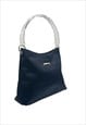 VINTAGE NAVY CALVIN KLEIN SATIN HANDBAG WITH ACRYLIC HANDLE