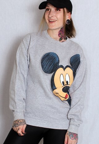 VINTAGE GREY DISNEY 90S CARTOON MICKEY MOUSE SWEATER