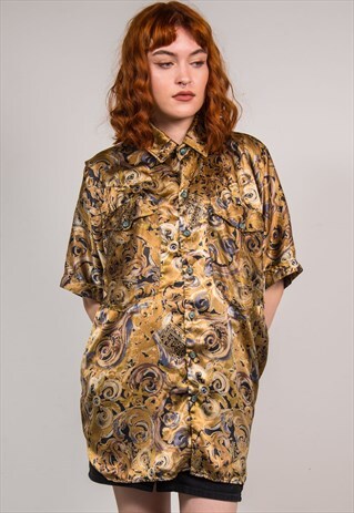 VINTAGE 90'S GOLD CRAZY PATTERN SILKY SHIRT