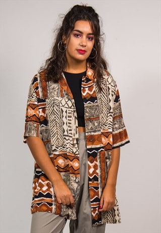 VINTAGE 90'S TRIBAL PATTERN SHORT SLEEVE SHIRT