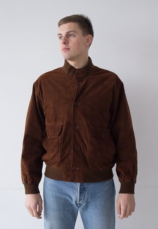 VINTAGE RETRO MENS SUEDE LEATHER BOMBER JACKET