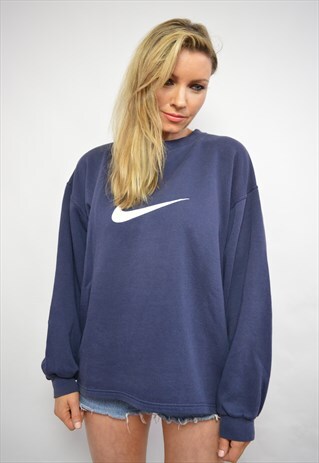 VINTAGE 90S NIKE OVERSIZED NAVY CREW NECK SWEATSHIRT RETRO