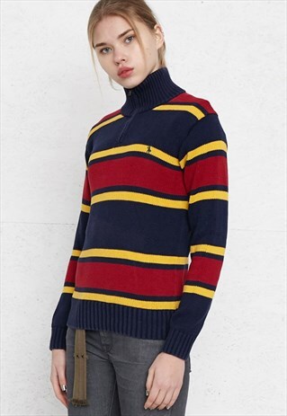 VINTAGE RED POLO RALPH LAUREN 1/4 ZIP KNIT JUMPER SWEATER