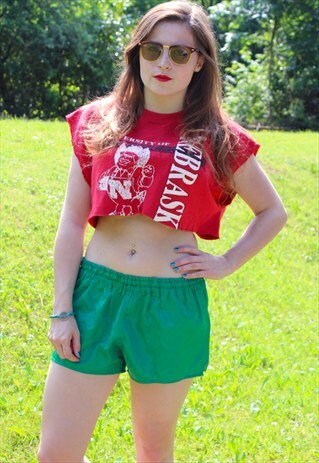 VINTAGE 80S SPRINTER SHINY GYM SHORTS - MEDIUM/D5 - GREEN