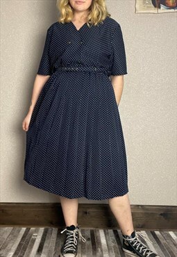 Vintage 80's Amari Navy Polka Dot Dress 