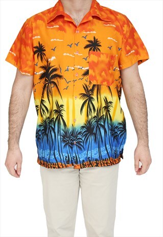 HAWAIIAN STYLE PALM TREE PRINT SHIRTS-ORANGE