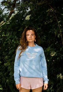 Emma Warren Embroidered butterfly sweater in blue