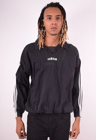 ADIDAS MENS VINTAGE PULLOVER JACKET LARGE BLACK 90S