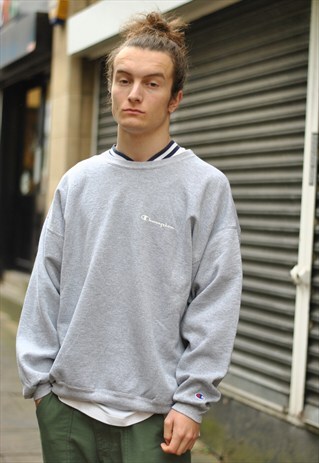 VINTAGE CHAMPION GREY HEATHER CREW NECK SWEATER