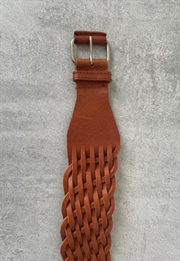Vintage Penny Black Woven Tan Leather Belt