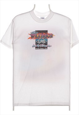 Vintage 90's Jerzees T Shirt Racing Back Print Short Sleeve