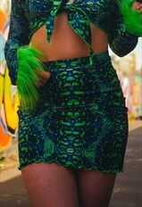 Handmade Psychedelic Reptile Print Festival Mini Skirt