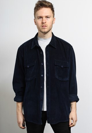 VINTAGE CORDUROY CORD SHIRT BLUE