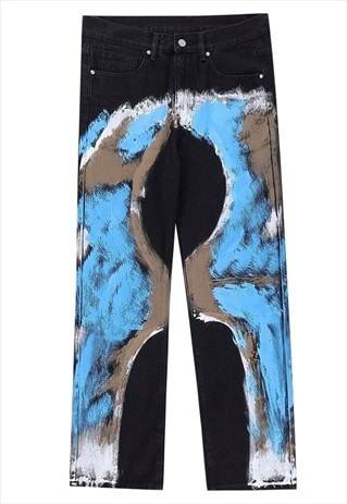 Graffiti jeans painted denim pants luxury rave joggers blue