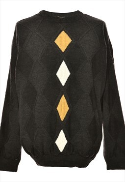 Vintage Beyond Retro Long-Sleeved Dark Grey & Yellow Diamond