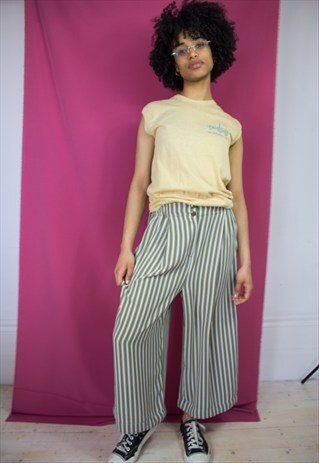 STRIPED HIGH WAISTED WIDE-LEG