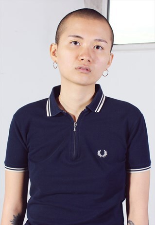 VINTAGE FRED PERRY NAVY ZIPPED POLO TEE