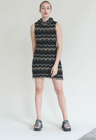 VINTAGE 90S BODY CON SLEEVELESS TRIANGE STRIPE DRESS S