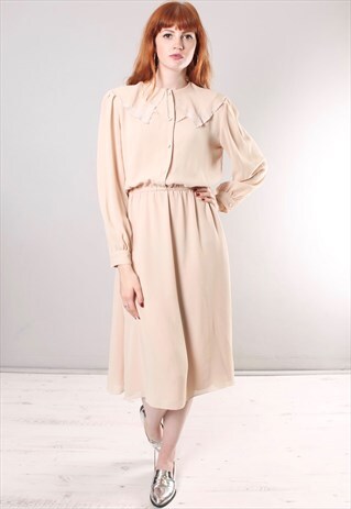 VINTAGE 80S PARIGI EMBROIDERED CHIFFON MIDI DRESS
