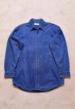 Vintage 90s St Michael Blue Denim Shirt 