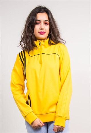 90'S VINTAGE YELLOW ADIDAS QUARTER ZIP SWEATER JUMPER