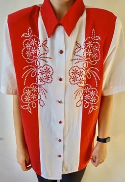 Vintage White/Red Embroided Shirt