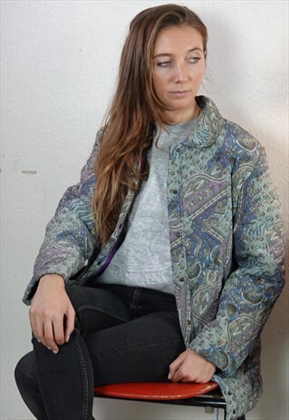 VINTAGE QUILTED COAT QUILTED JACKET PAISLEY PURPLE SMALL