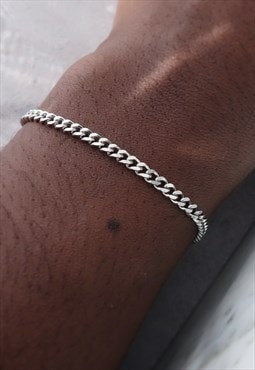 Silver steel Cuban link curb chain bracelet for men