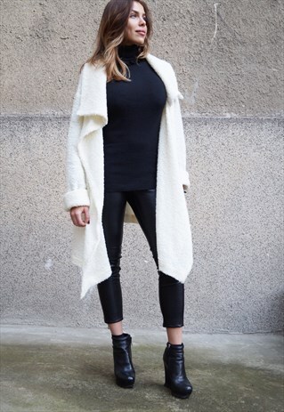 WHITE CARDIGAN/KNITWEAR/KNITTED SWEATER/MAXI BLOUSE/F1097