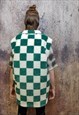 CHEQUERBOARD FLEECE GILET HANDMADE CHECK HOODIE JACKET GREEN