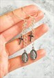Virgin Mary and Cross Chain Hoop Earrings