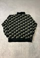 VINTAGE KNITTED JUMPER ABSTRACT PATTERNED GRANDAD SWEATER