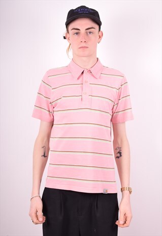 CARHARTT MENS VINTAGE POLO SHIRT MEDIUM PINK STRIPES 90'S