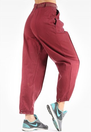 TAPERED TROUSERS BAGGY HIGH WAISTED BURGUNDY
