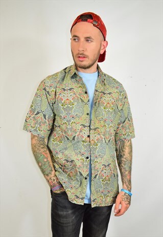 VINTAGE 90S GREEN FESTIVAL PRINT SHIRT