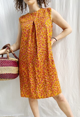 VINTAGE 60S MOD ABSTRACT FLORAL PRINT TWIGGY MIDI DAY DRESS