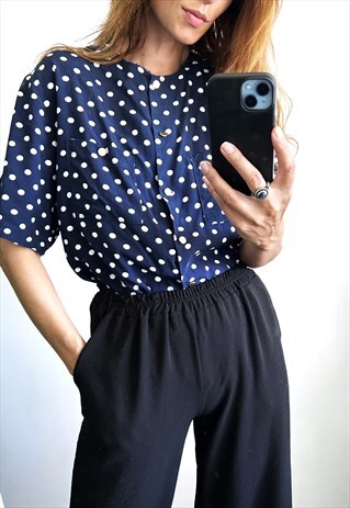 NAVY N WHITE POLKA DOT SUMMER TOP LARGE