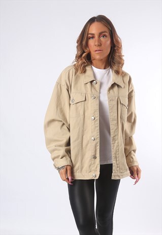 BEIGE DENIM JACKET VINTAGE UK 18 - 20 (EAD)