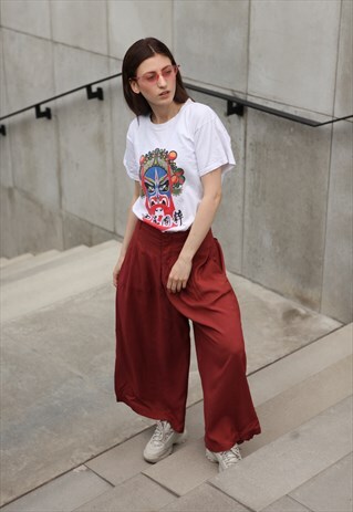 VINTAGE 90'S MARSALA COULOTTE WIDE-LEG TROUSERS